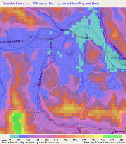 Sonobe,Japan Elevation Map