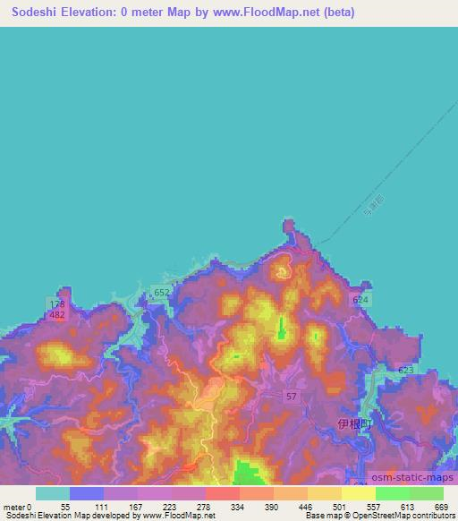 Sodeshi,Japan Elevation Map
