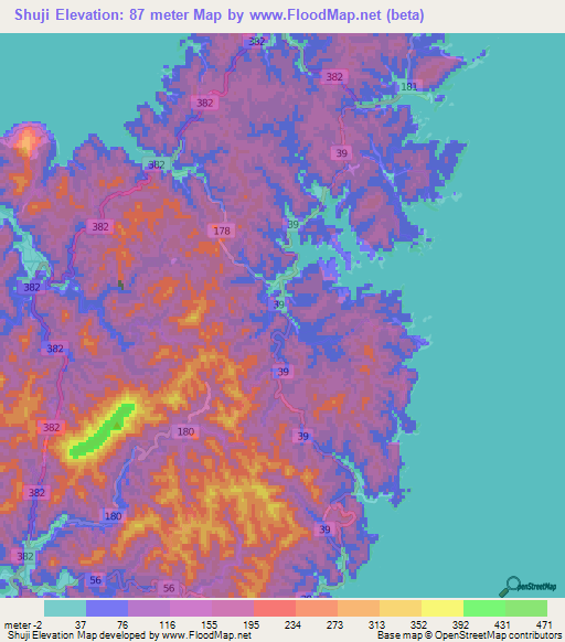 Shuji,Japan Elevation Map