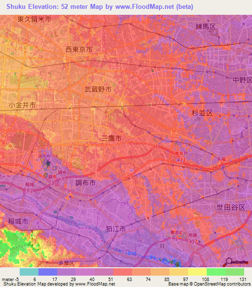 Shuku,Japan Elevation Map
