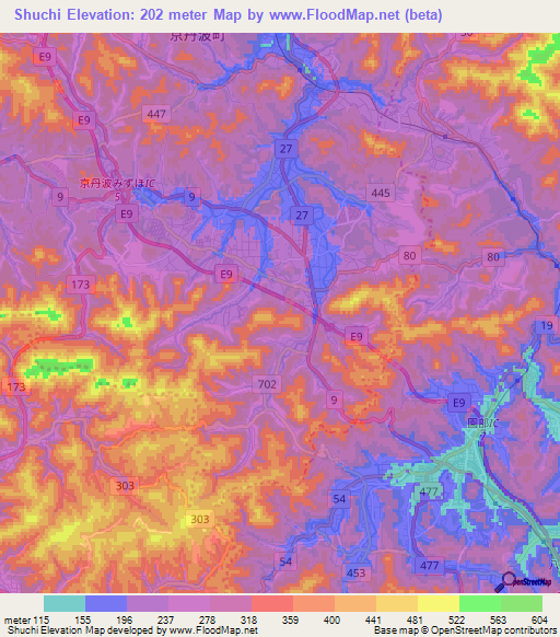 Shuchi,Japan Elevation Map