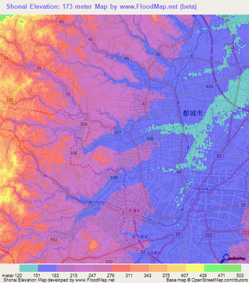 Shonai,Japan Elevation Map