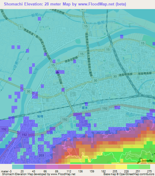 Shomachi,Japan Elevation Map