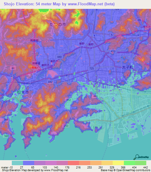 Shojo,Japan Elevation Map
