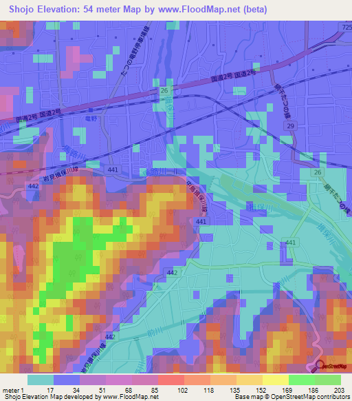 Shojo,Japan Elevation Map