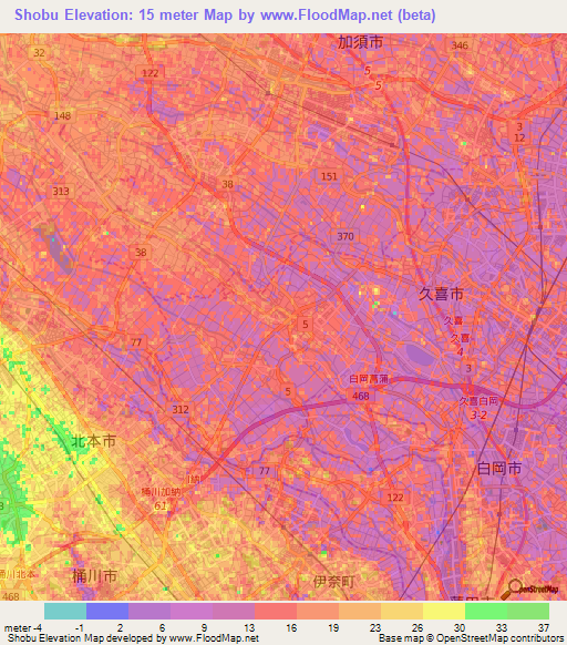 Shobu,Japan Elevation Map