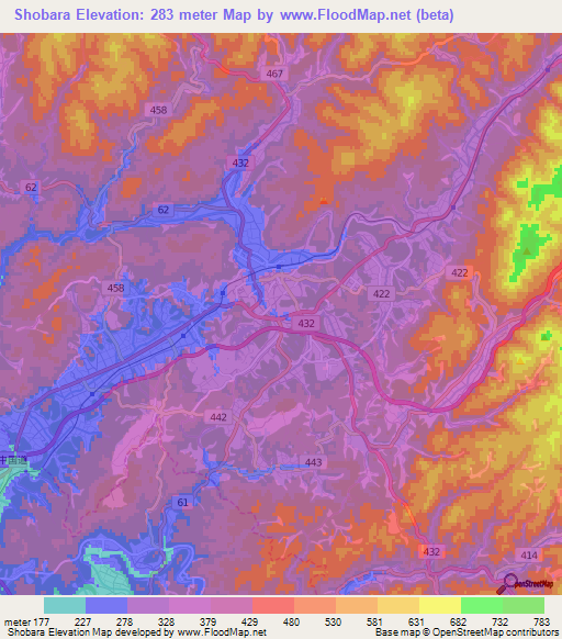 Shobara,Japan Elevation Map