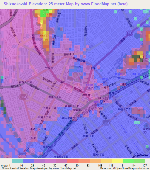 Shizuoka-shi,Japan Elevation Map