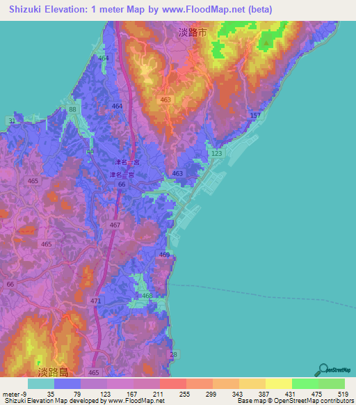 Shizuki,Japan Elevation Map