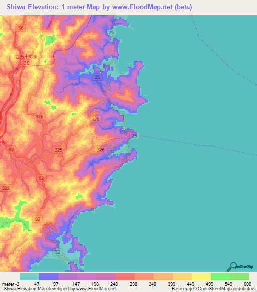 Shiwa,Japan Elevation Map