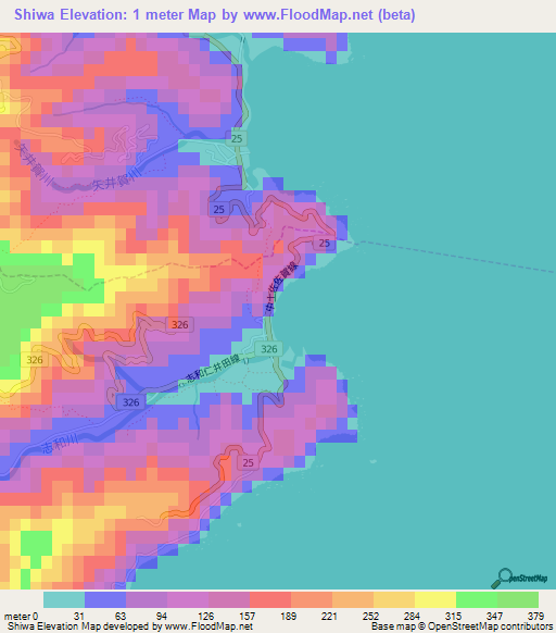 Shiwa,Japan Elevation Map