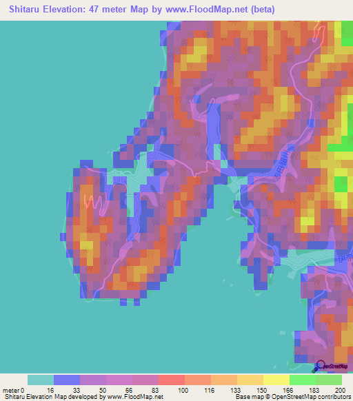 Shitaru,Japan Elevation Map