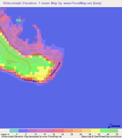 Shita-misaki,Japan Elevation Map