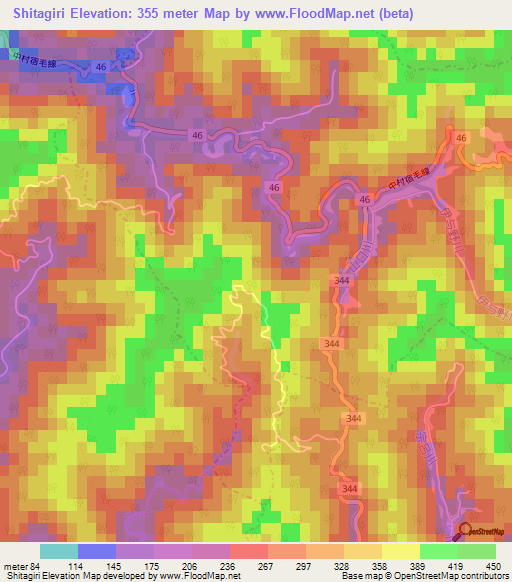 Shitagiri,Japan Elevation Map