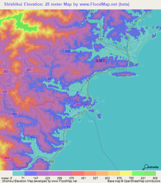 Shishikui,Japan Elevation Map
