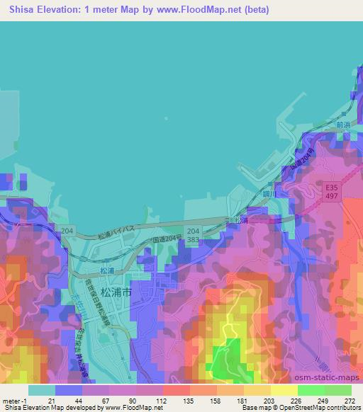 Shisa,Japan Elevation Map