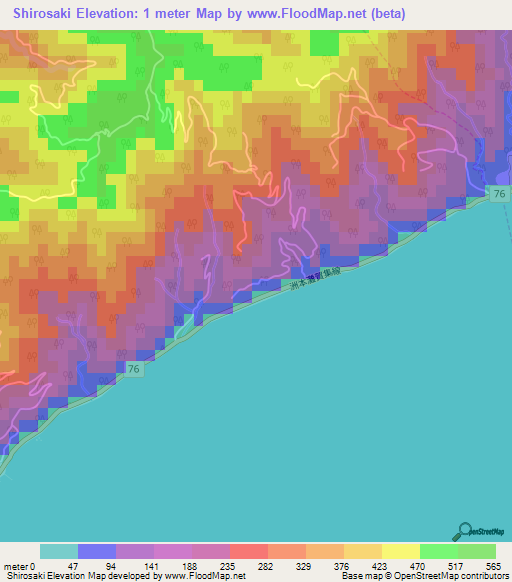 Shirosaki,Japan Elevation Map