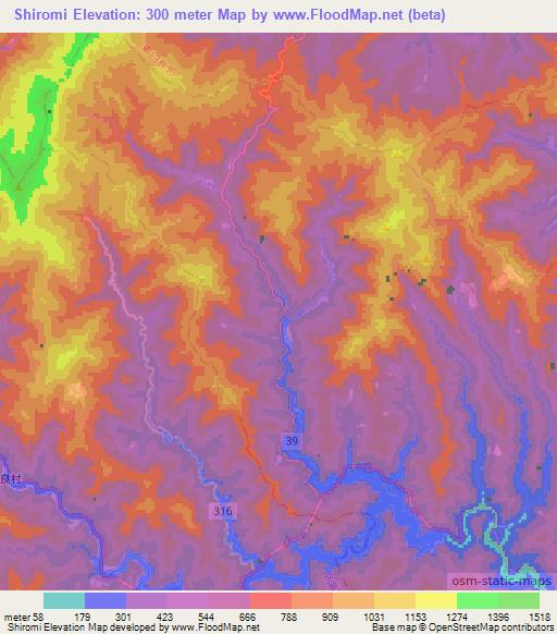 Shiromi,Japan Elevation Map