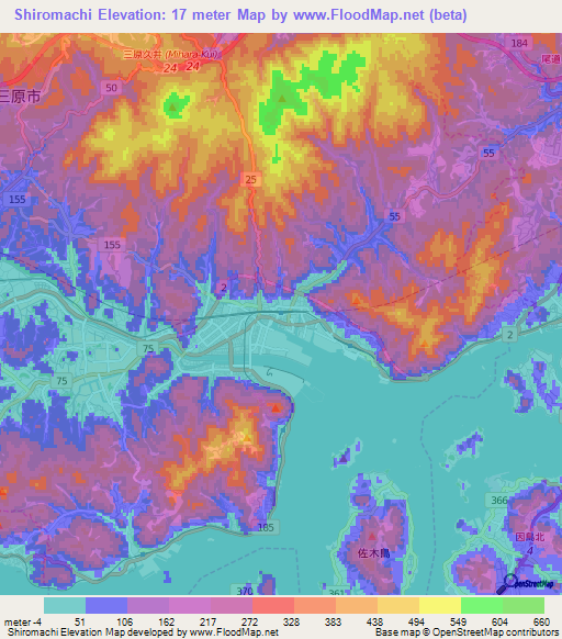 Shiromachi,Japan Elevation Map