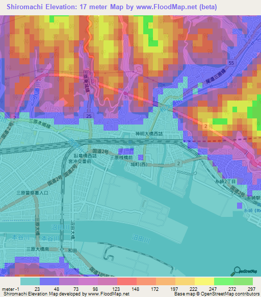 Shiromachi,Japan Elevation Map
