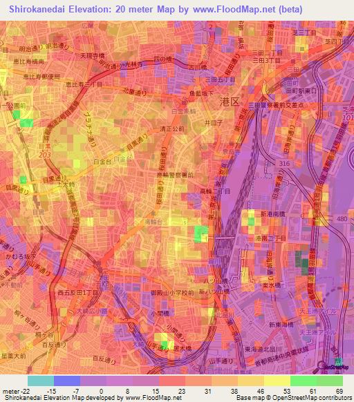 Shirokanedai,Japan Elevation Map