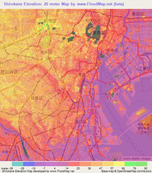 Shirokane,Japan Elevation Map