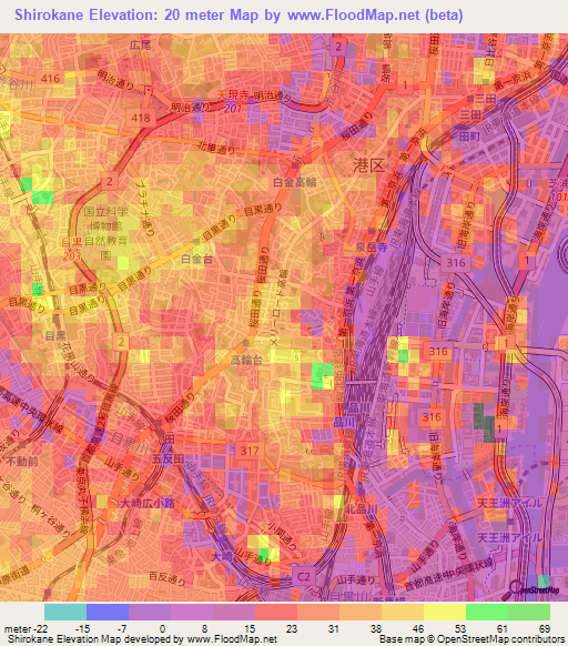 Shirokane,Japan Elevation Map