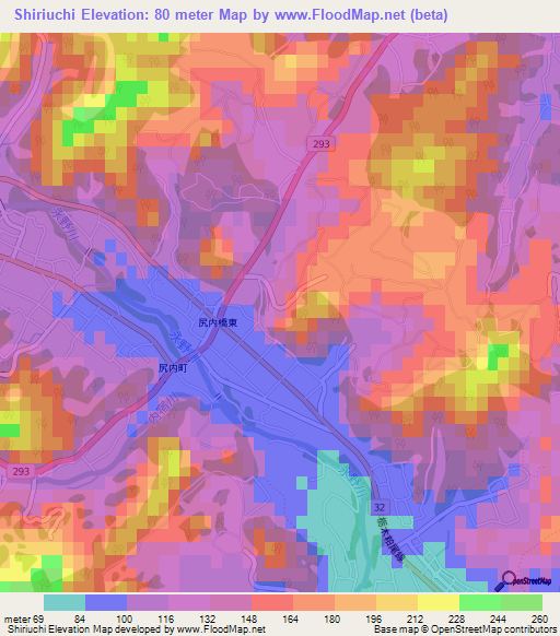 Shiriuchi,Japan Elevation Map