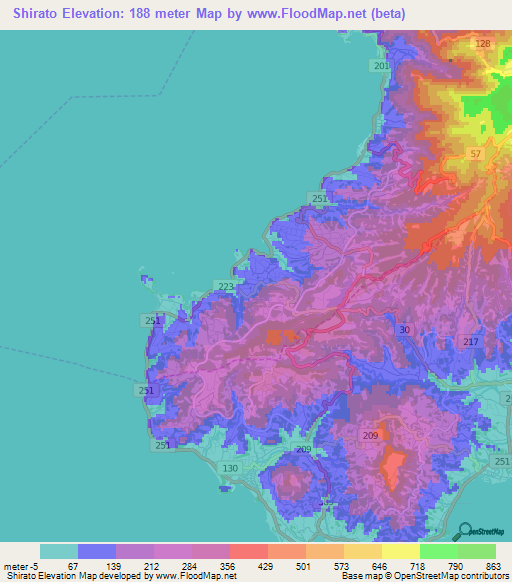 Shirato,Japan Elevation Map