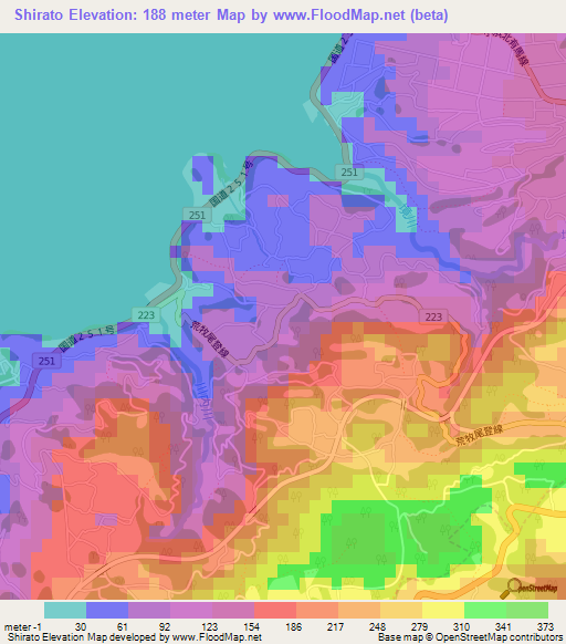Shirato,Japan Elevation Map