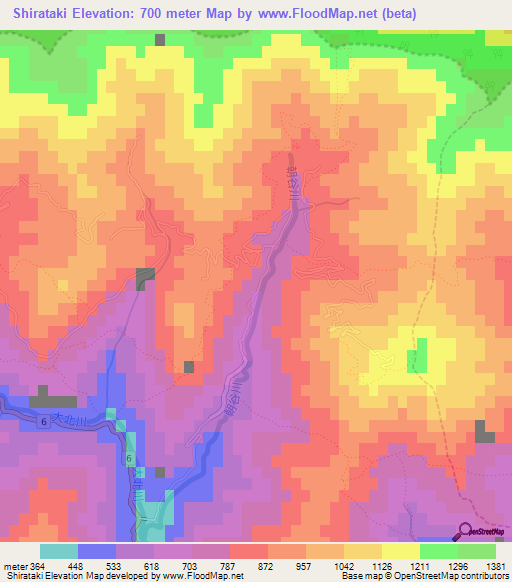 Shirataki,Japan Elevation Map