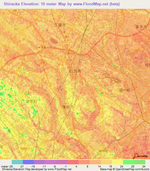 Shiraoka,Japan Elevation Map