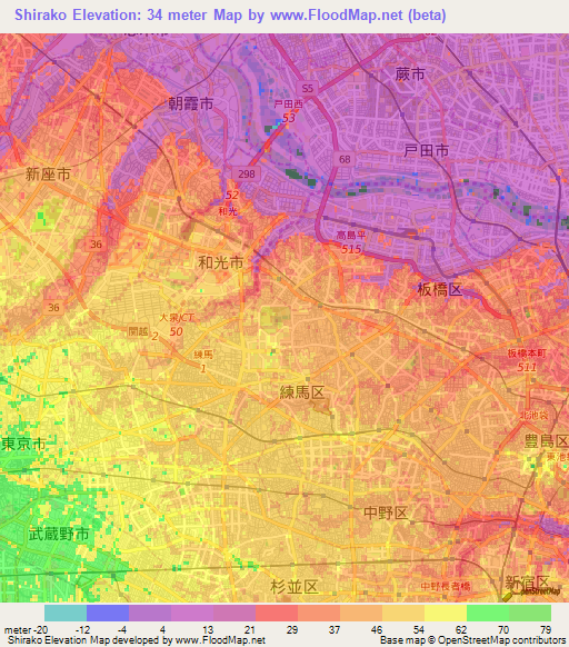 Shirako,Japan Elevation Map
