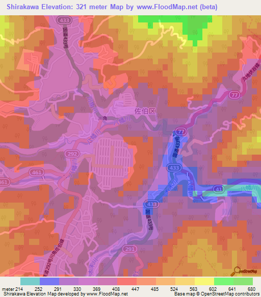 Shirakawa,Japan Elevation Map