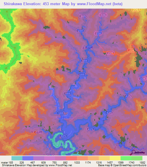 Shirakawa,Japan Elevation Map