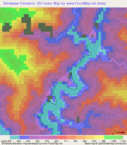 Shirakawa,Japan Elevation Map