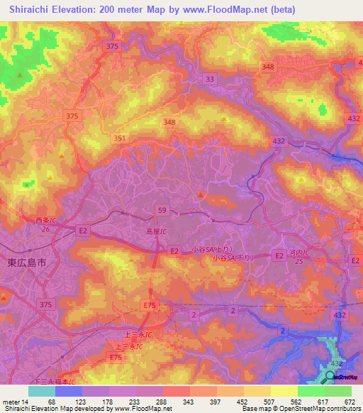 Shiraichi,Japan Elevation Map