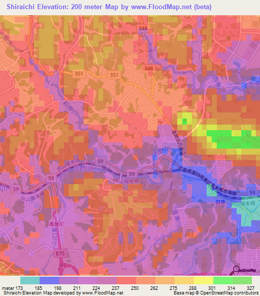 Shiraichi,Japan Elevation Map