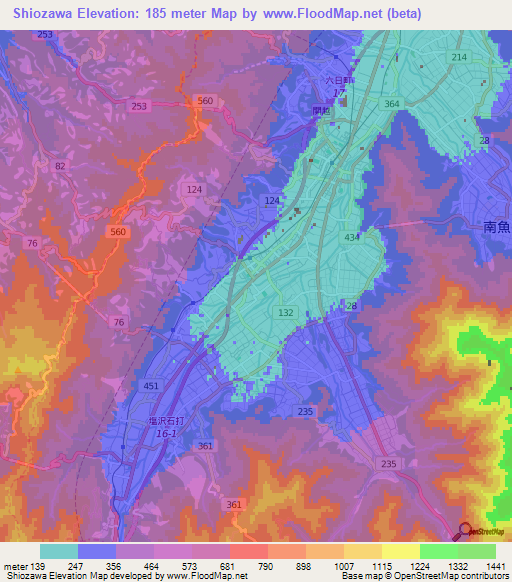 Shiozawa,Japan Elevation Map