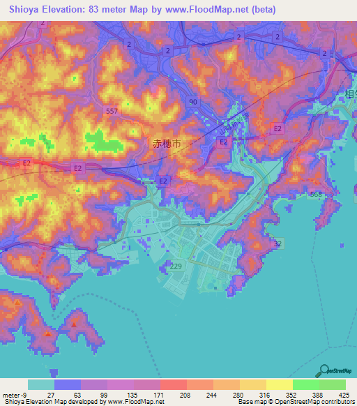 Shioya,Japan Elevation Map