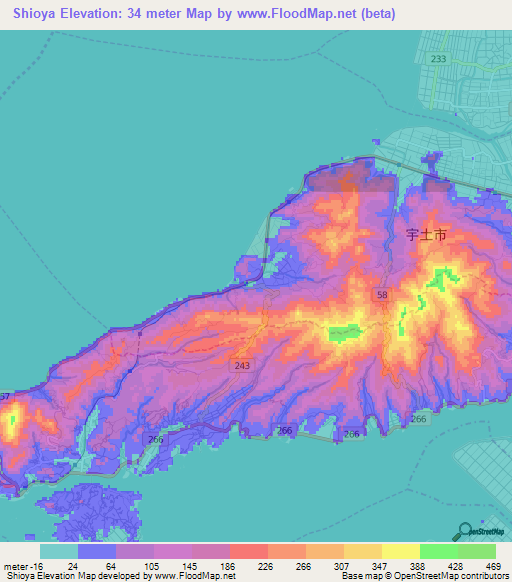 Shioya,Japan Elevation Map