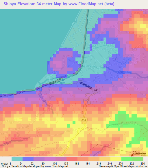 Shioya,Japan Elevation Map