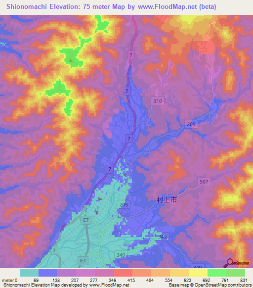 Shionomachi,Japan Elevation Map