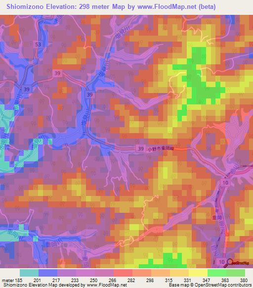 Shiomizono,Japan Elevation Map