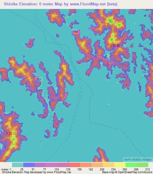 Shioike,Japan Elevation Map
