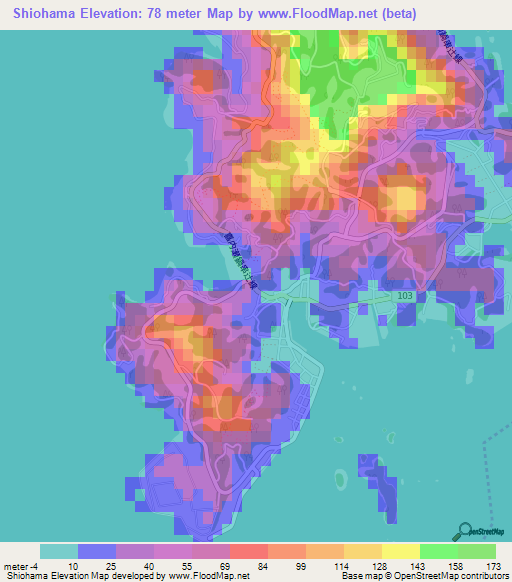 Shiohama,Japan Elevation Map