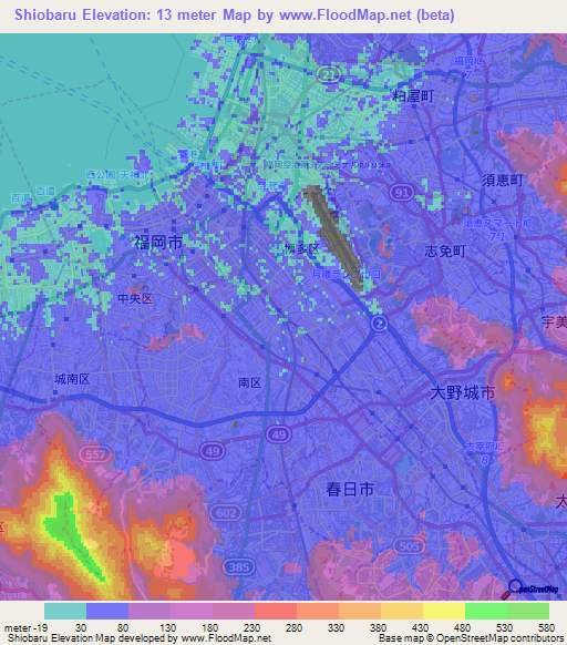Shiobaru,Japan Elevation Map