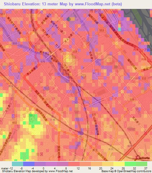 Shiobaru,Japan Elevation Map