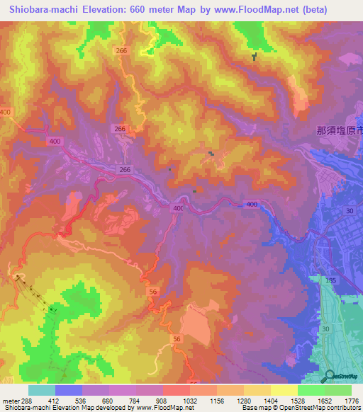 Shiobara-machi,Japan Elevation Map