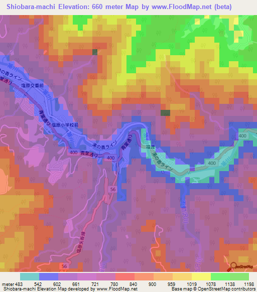 Shiobara-machi,Japan Elevation Map